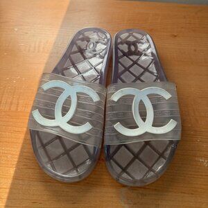 CHANEL 100% Authentic Transparent Jelly Pool Slides Sandals Flats Size 6/7